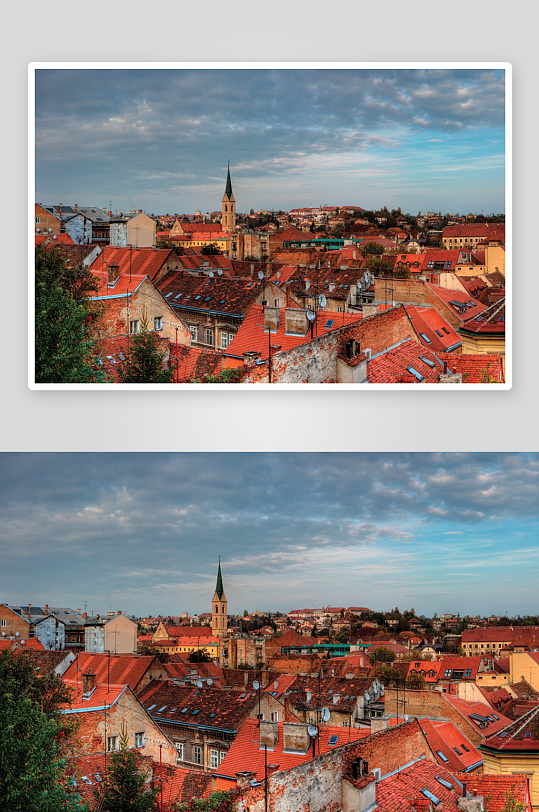 红顶教堂小镇全景-众图网