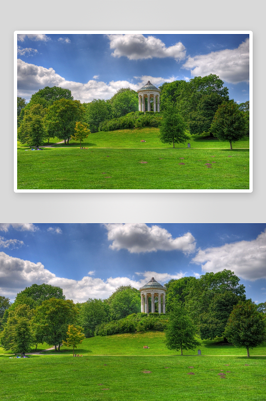 绿茵草地上的古典亭台-众图网