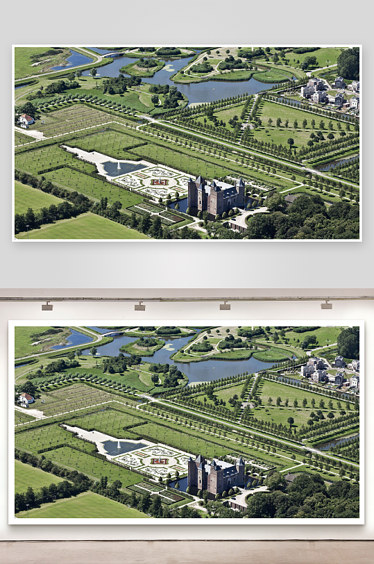 航拍古堡花园景观-众图网