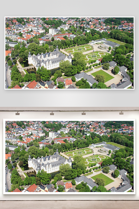 航拍欧式城堡与花园景观-众图网