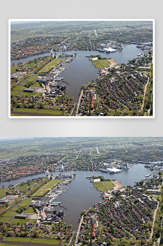 航拍河流城镇景观-众图网