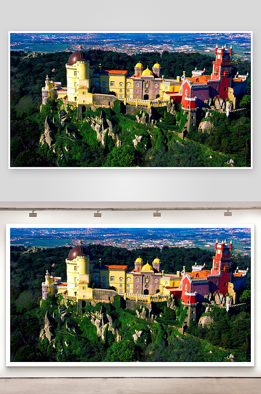 色彩斑斓的山顶城堡全景-众图网