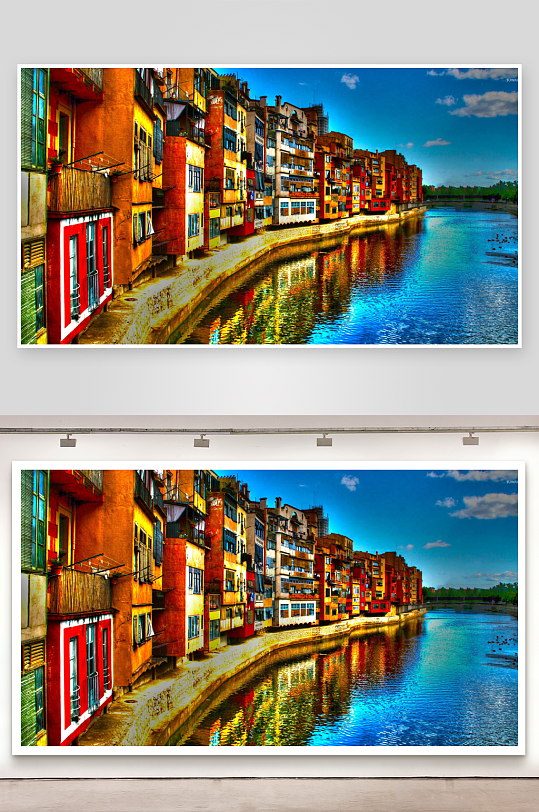 色彩斑斓的沿河建筑群-众图网