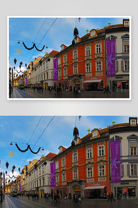 节日装饰下的欧洲街道景象-众图网