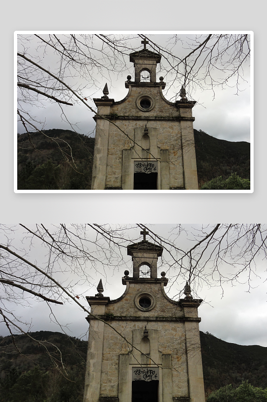 荒废教堂矗立山间-众图网
