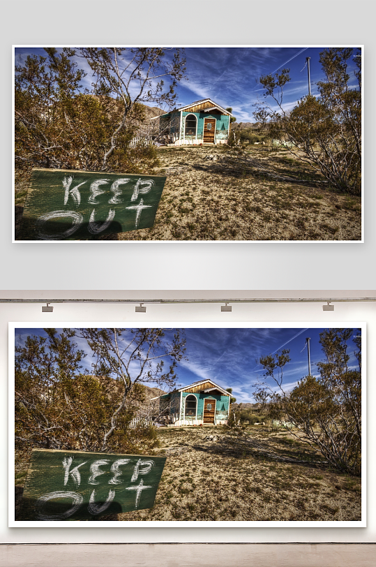 荒漠小屋警示牌户外景象-众图网