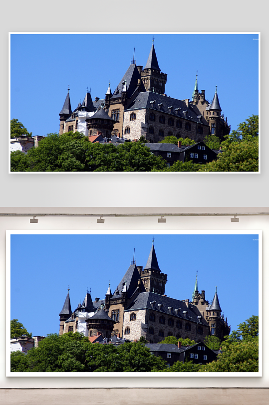 蓝天下的欧式城堡建筑-众图网