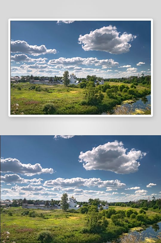 蓝天白云下的乡村建筑景观-众图网