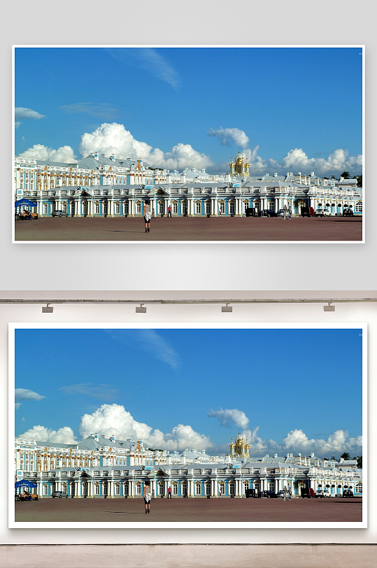 蓝天白云下的欧式宫殿建筑-众图网