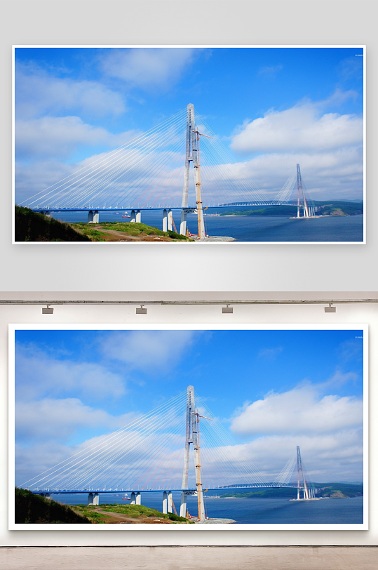 蓝天白云下的跨海大桥-众图网