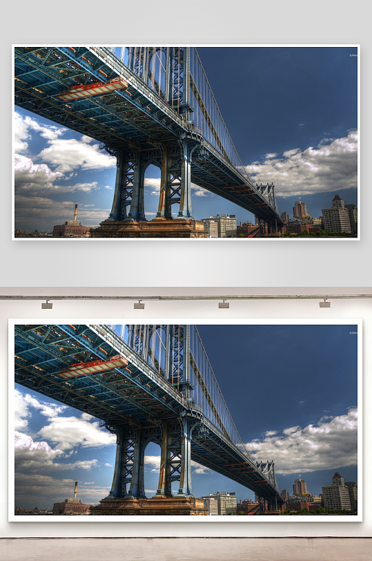 蓝色钢架大桥与城市景观-众图网