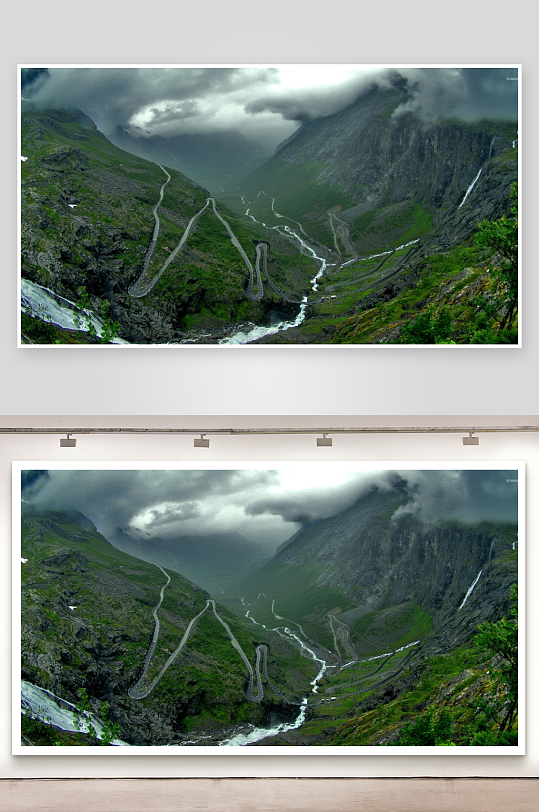 蜿蜒山路云雾缭绕山谷景观-众图网