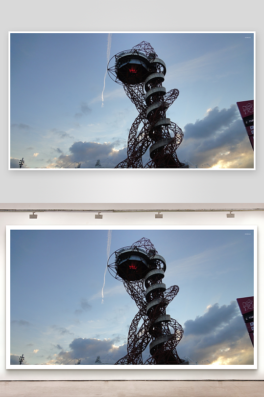 螺旋塔楼蓝天白云背景-众图网