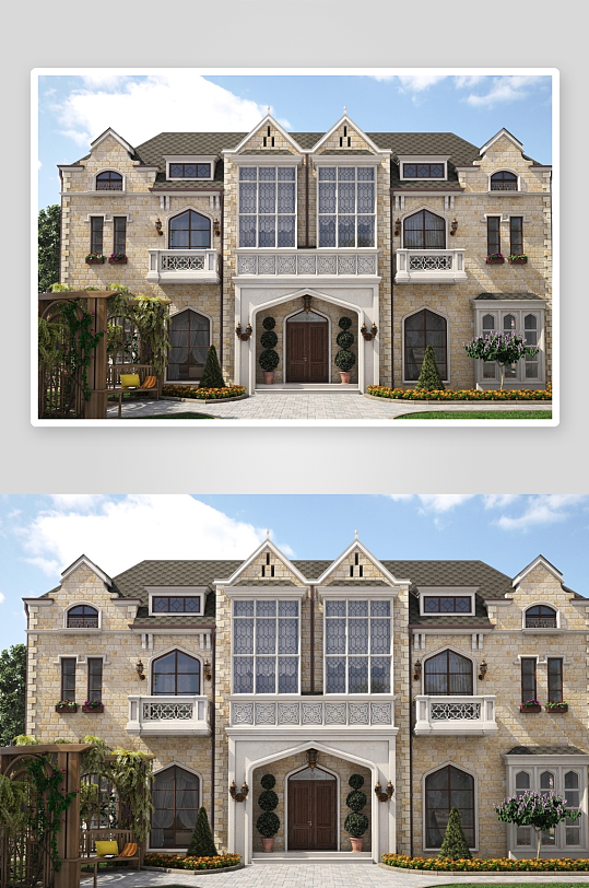 豪华欧式别墅外观设计-众图网