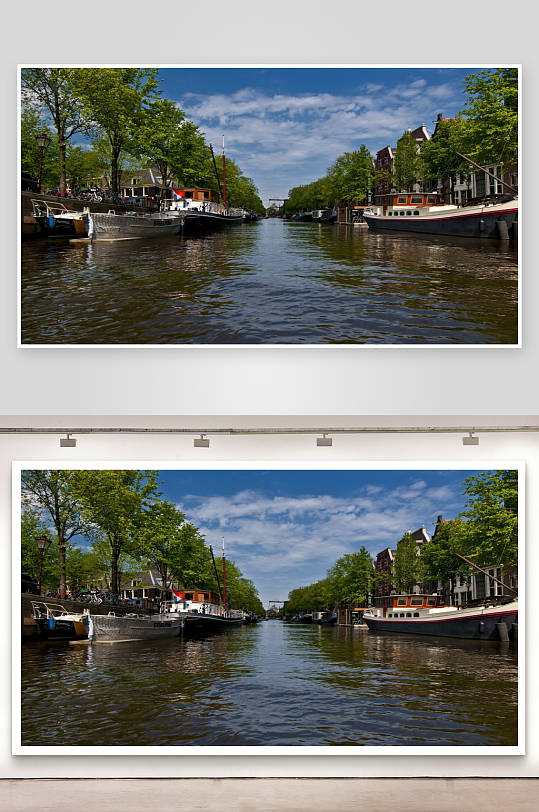 运河两岸船只与建筑风光-众图网