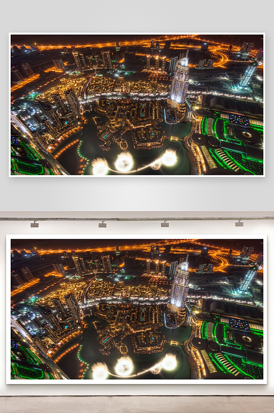 迪拜夜景航拍灯光璀璨城市-众图网