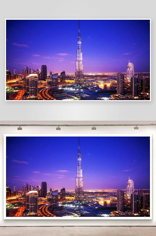 迪拜夜景高楼林立灯火辉煌-众图网