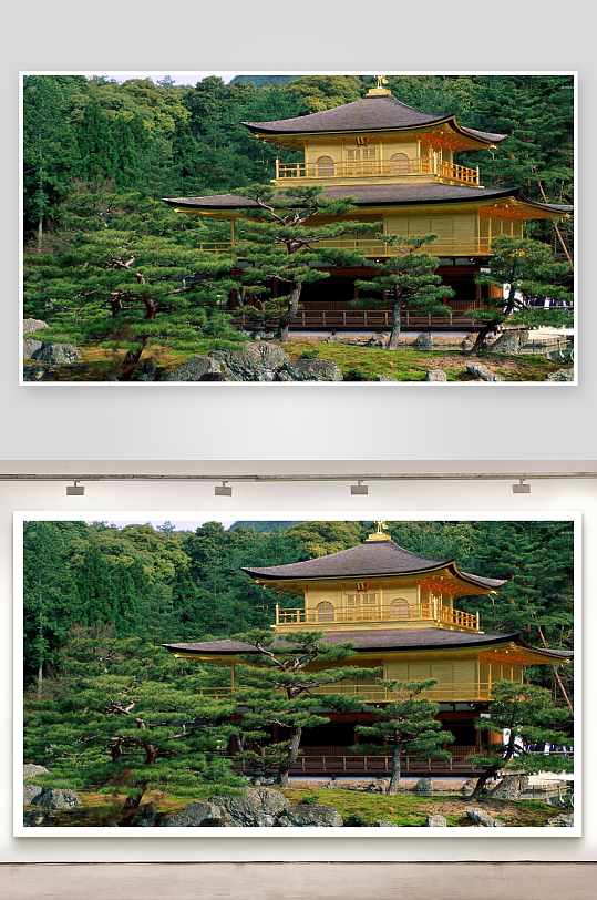 金色寺庙映水景照片摄影-众图网