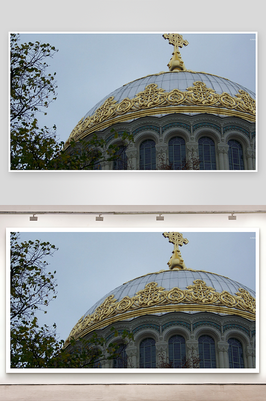 金色装饰教堂穹顶特写-众图网