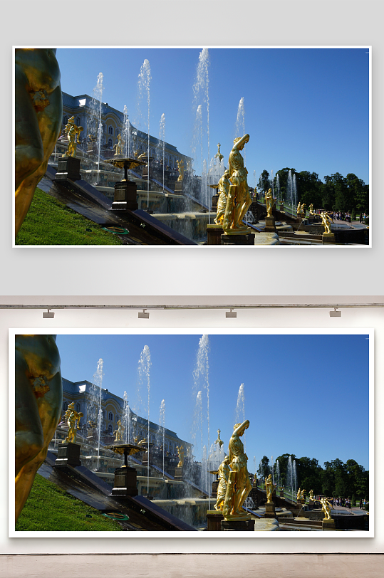 金色雕像喷泉景观-众图网