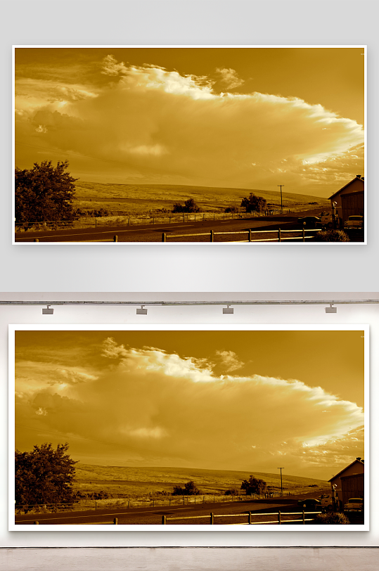 金黄色天空下的乡村风光-众图网