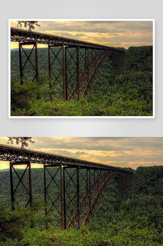 钢铁拱桥横跨森林山谷-众图网