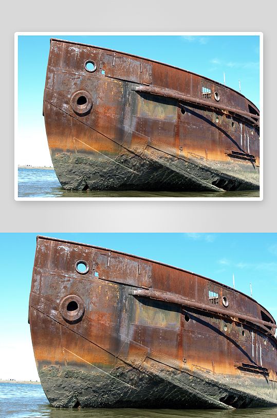 锈迹斑斑的废弃船只-众图网