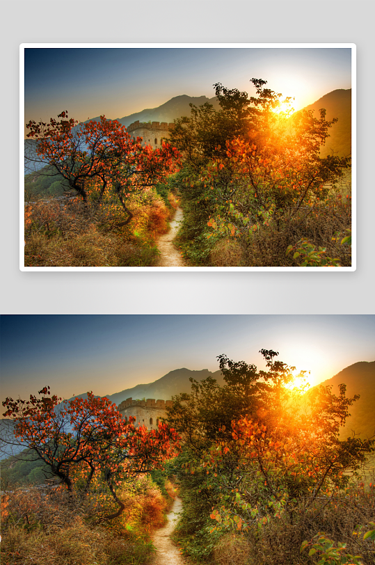 长城秋日夕阳美景-众图网
