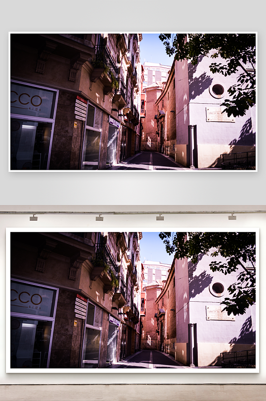 阳光下的欧洲小巷街景-众图网