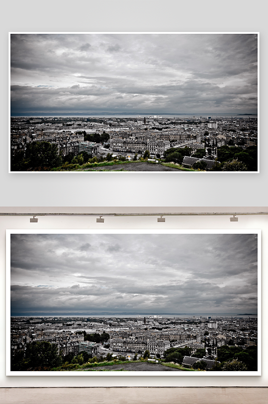 阴云密布下的城市全景-众图网