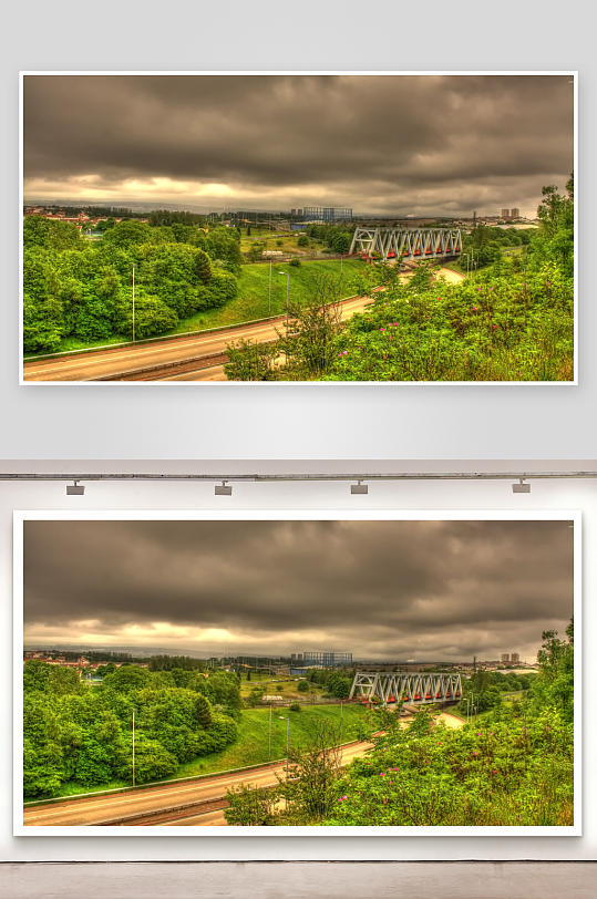 阴云密布下的桥梁公路景观-众图网
