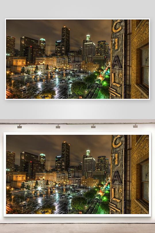 雨夜城市天际线灯火辉煌-众图网