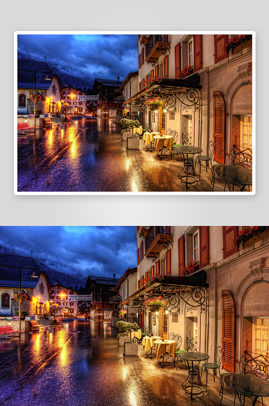 雨夜欧洲小镇街景-众图网