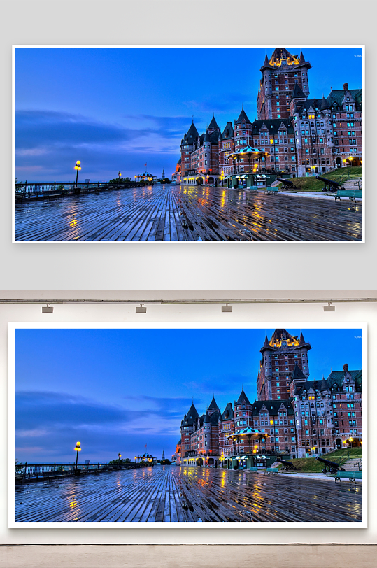 雨夜灯光下的欧式城堡建筑-众图网