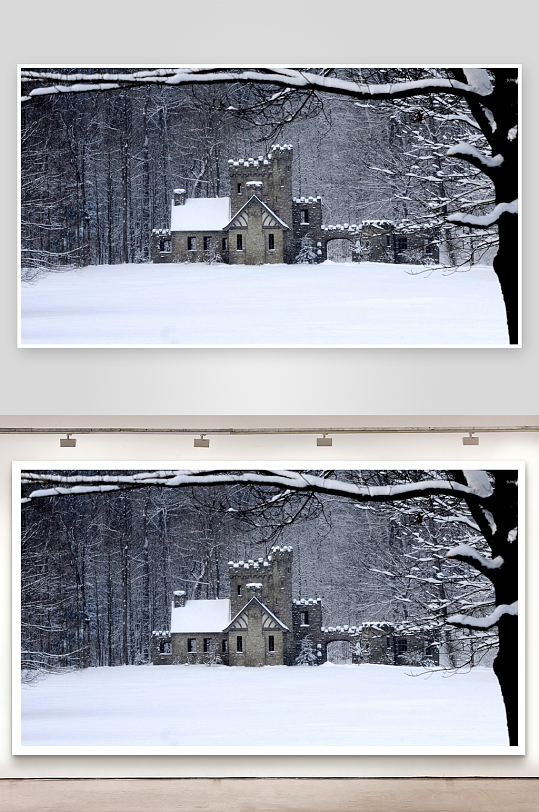 雪中古堡静谧冬景-众图网