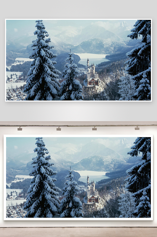 雪中城堡与松树美景-众图网