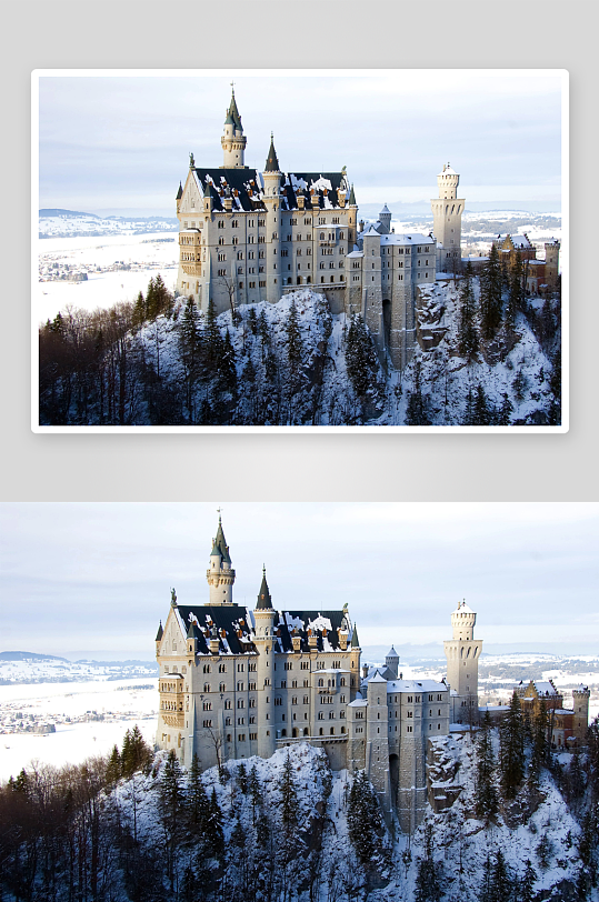 雪中城堡风光照片摄影-众图网