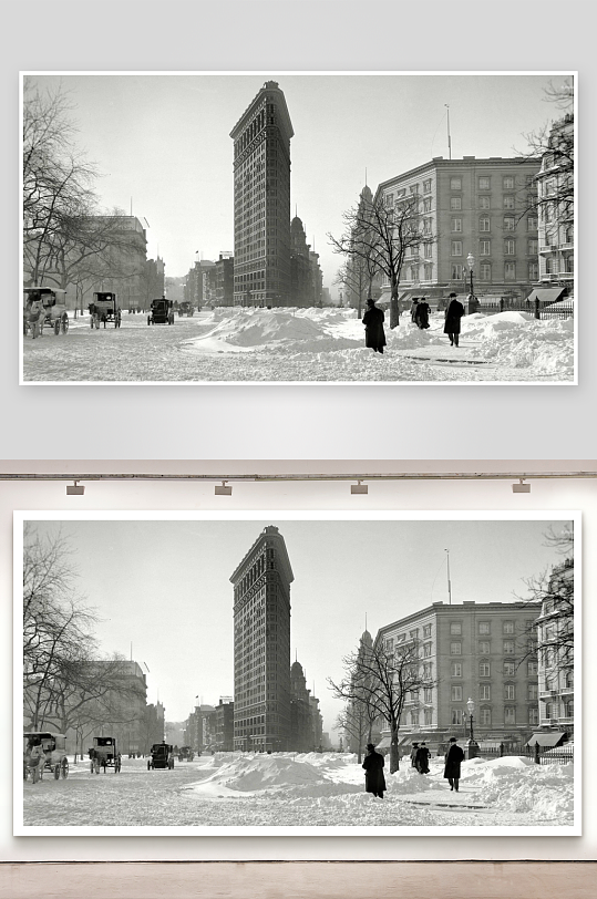 雪中城市街景老照片-众图网