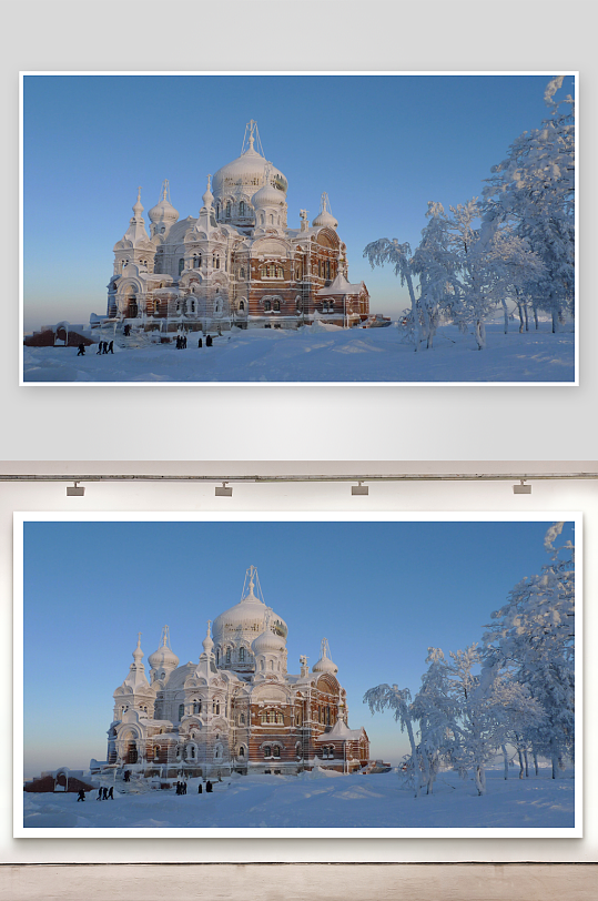 雪中教堂建筑景观-众图网