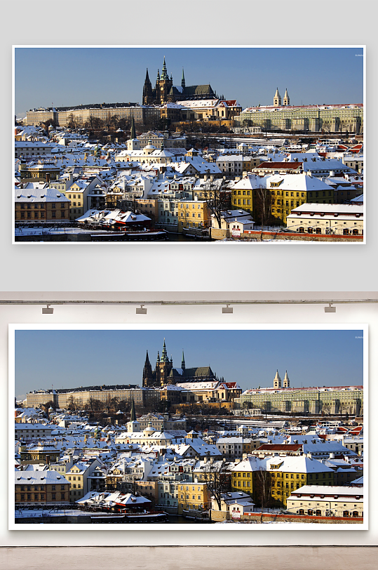 雪后古城建筑群全景-众图网