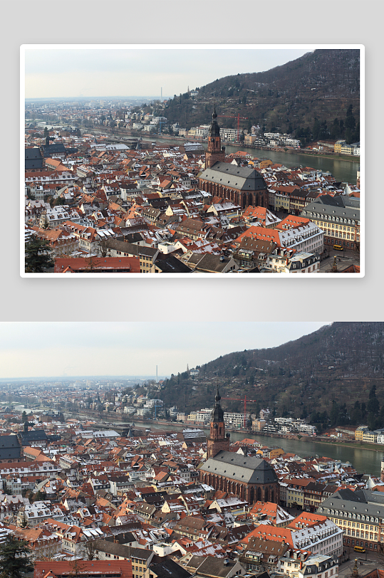 雪后欧洲古城全景-众图网