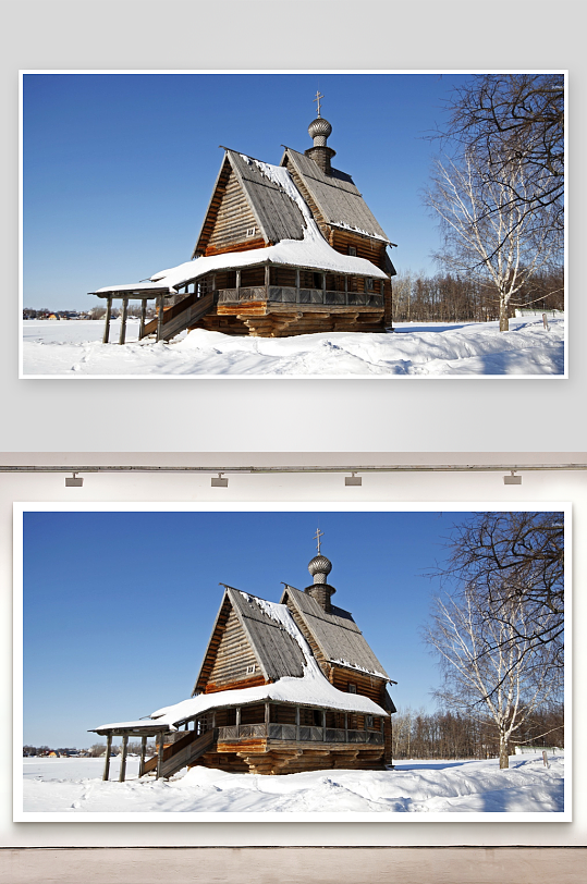 雪地木屋建筑景观-众图网