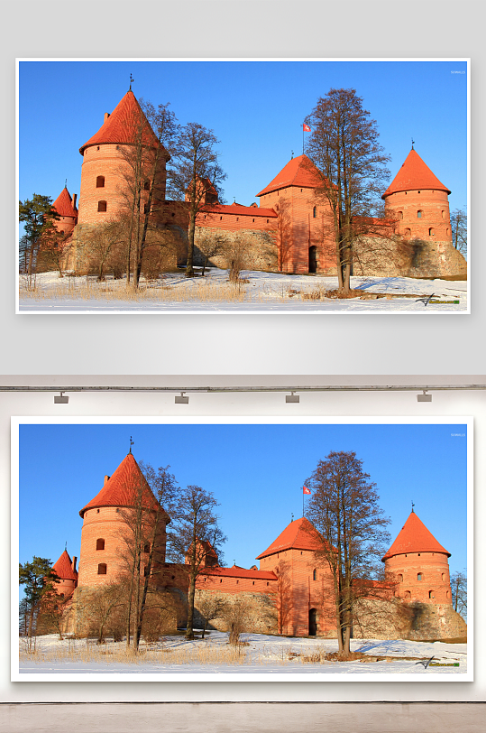 雪地红顶古堡建筑景观-众图网