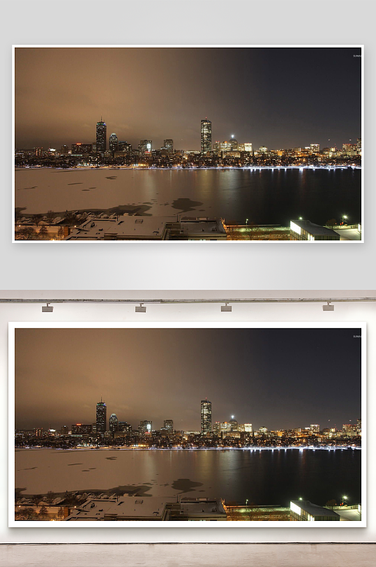 雪夜城市天际线照片摄影-众图网