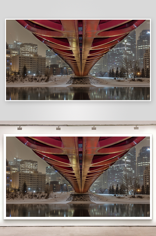 雪夜城市桥梁倒影景观-众图网