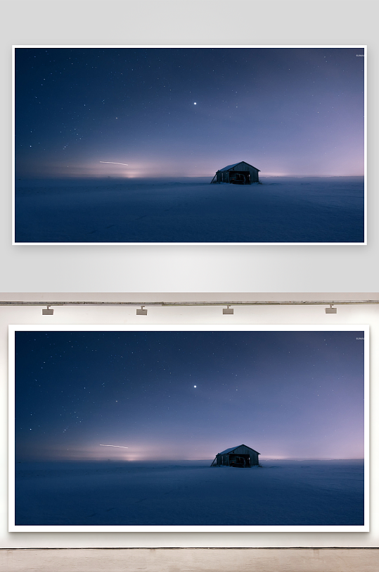 雪夜孤屋星空照片摄影-众图网