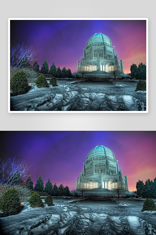 雪夜穹顶建筑光影奇观-众图网