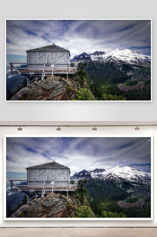 雪山之巅的木屋景观-众图网