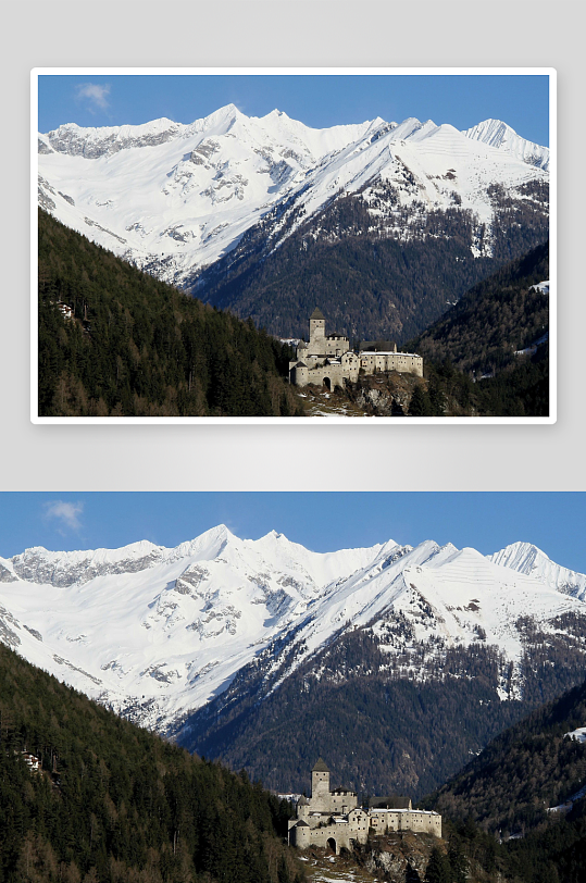 雪山古堡风景照片摄影-众图网