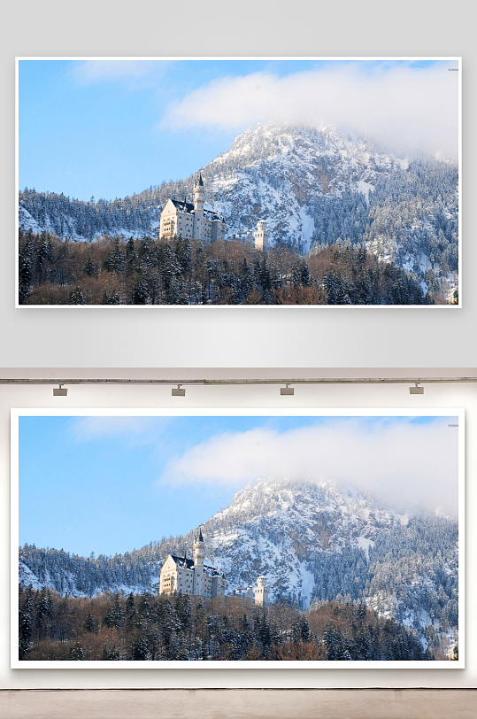 雪山城堡冬日美景-众图网